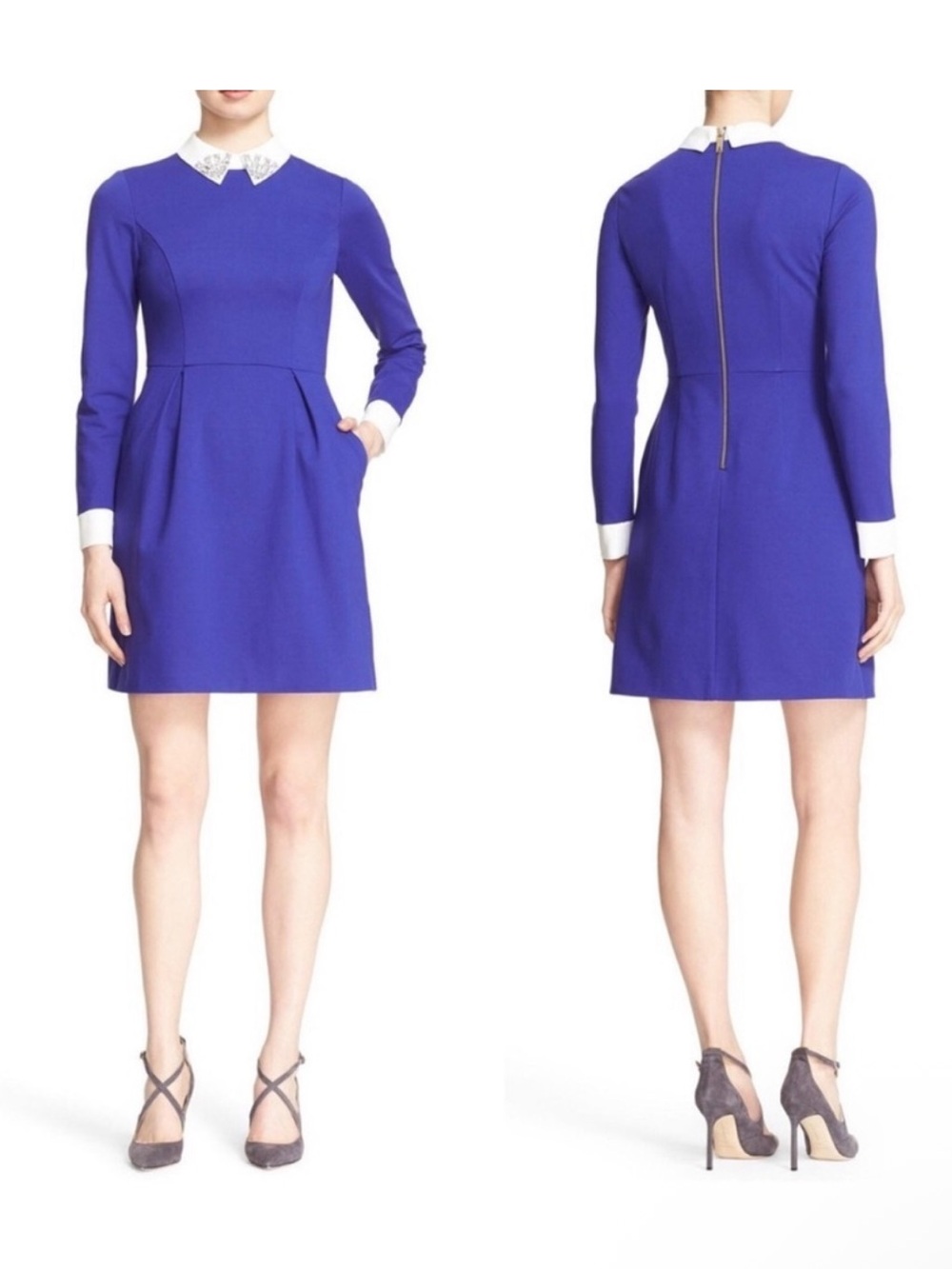 Ted Baker London Moona Embellished Royal Blue Long Sleeve Mini Dress